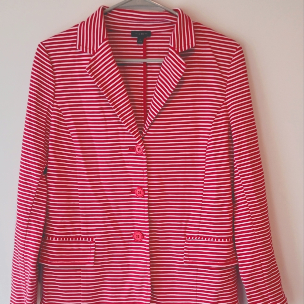 Talbots Size L red white stripes women jacket cotton blend